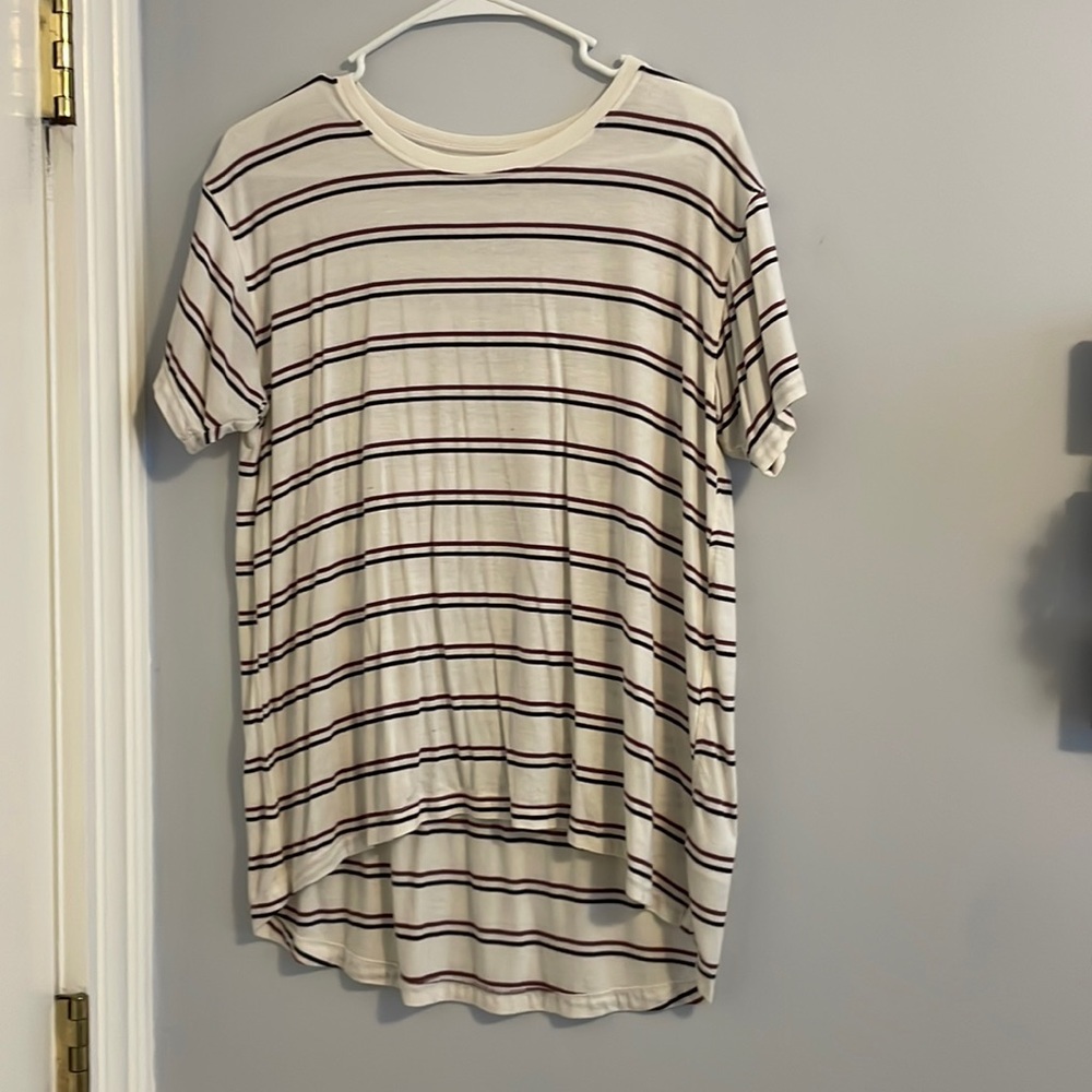 White shirt with maroon and black stripes from American Eagle soft and sexy line